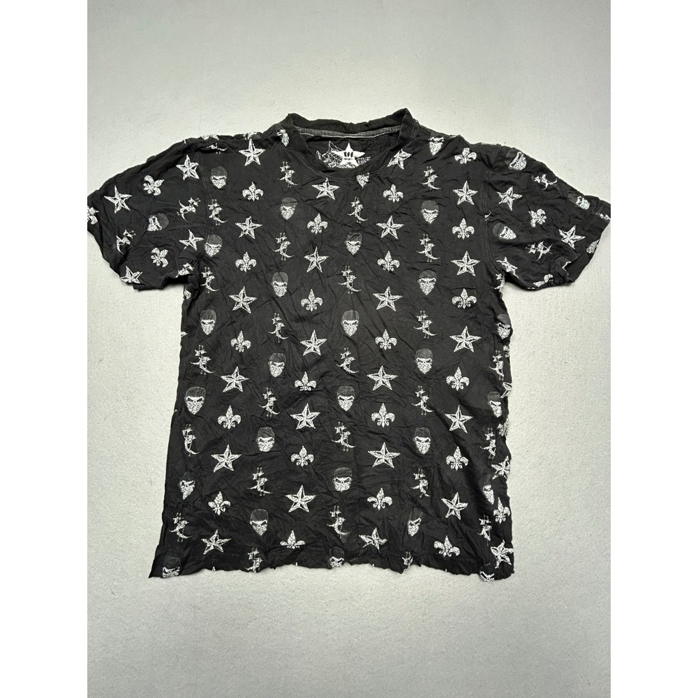 No Fear T Shirt Cotton Black All Over Print Gothic Skull Star Medium Mens